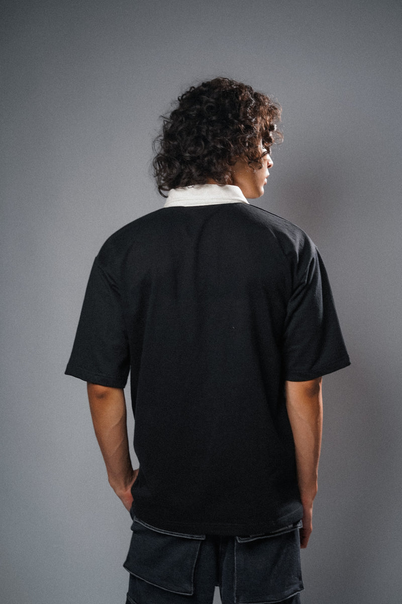 Illussion Zipper Polo T Shirt - Black