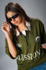 Illussion Zipper Polo T Shirt - Olive