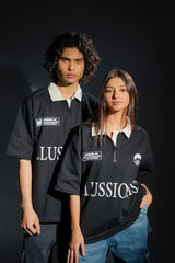 Illussion Zipper Polo T Shirt - Black